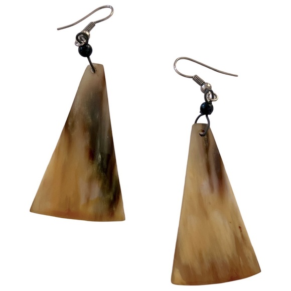 Brown Shell Triangle Dangle Earrings - Picture 3 of 5
